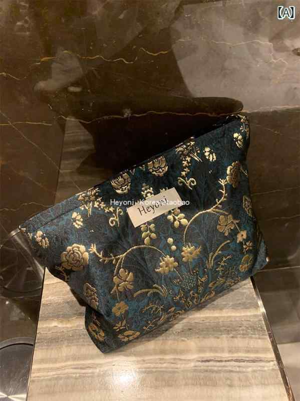 ポーチ レディース 金糸ジャガード織り ゴールドローズ柄 エレガント 旅行 トラベル 収納 コスメ 洗面用具 帆布 小物入れ