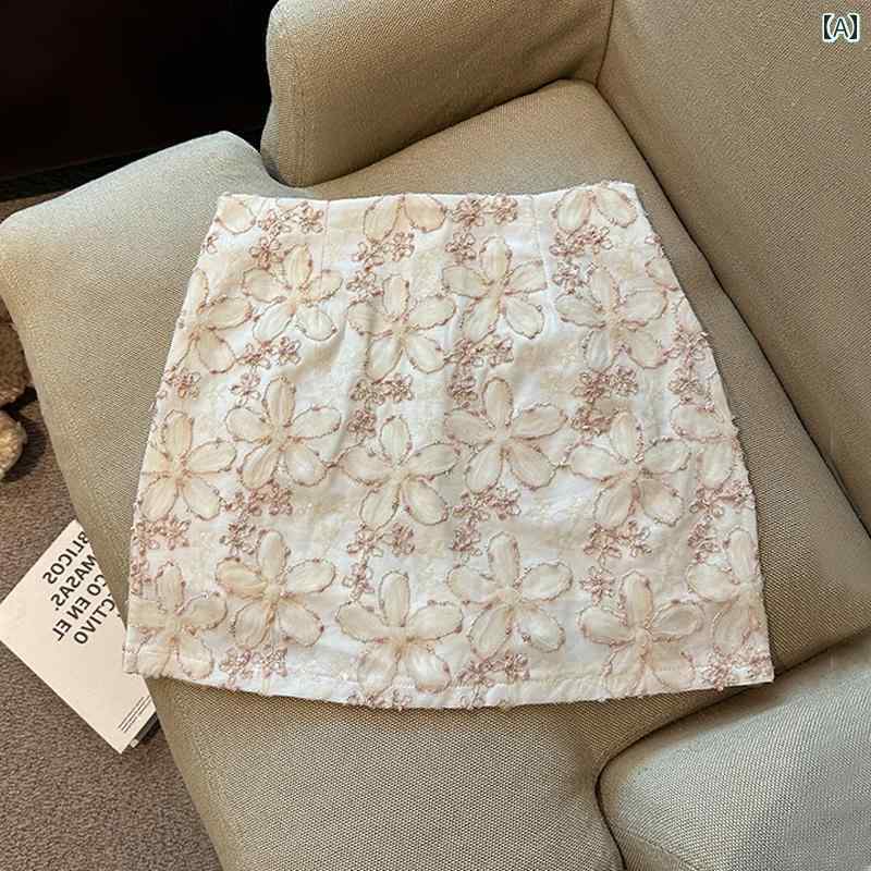 スカート レディース 女性用 花 刺繍 おしゃれ Aライン ショート丈 ミニ丈 スリムフィット 着痩せ スタイルアップ 細見え 体型カバー 春夏 通勤 オフィス 普段使い アプリコット ピンク(4.0)