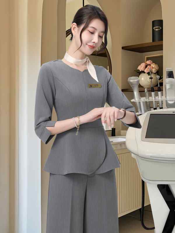 エステ ユニフォーム 制服 おしゃれ ワイドパンツ レディース 秋冬 美容 フロント スタッフ ホテル 受付 空港 接客 オフィス 通勤 ゆったり スーツ ストレッチ フォーマル