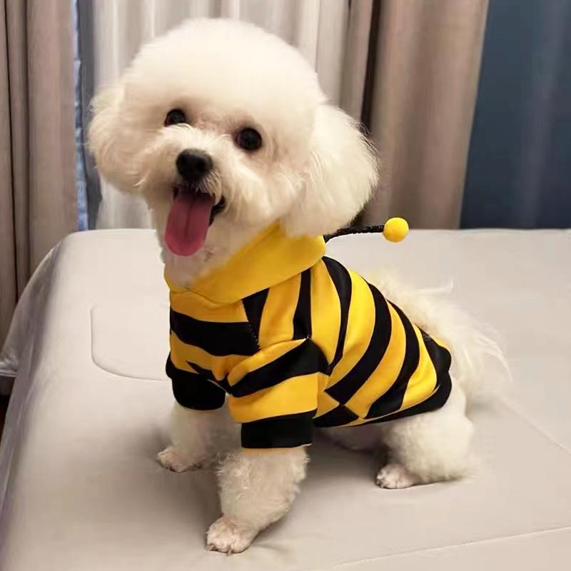 Costume - 犬服 ドッグウェア 猫服 キャットウェア 小型犬用 秋冬 ミツバチ 蜂モチーフ フード付き パーカー スウェット 保温 防寒 暖かい かわいい 黄