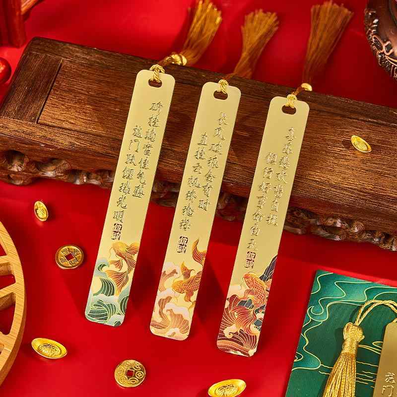 本 しおり おしゃれ ブックマーク 金属 真鍮 メタル タッセル 錦鯉 オリエンタル クラシック チャイナ..