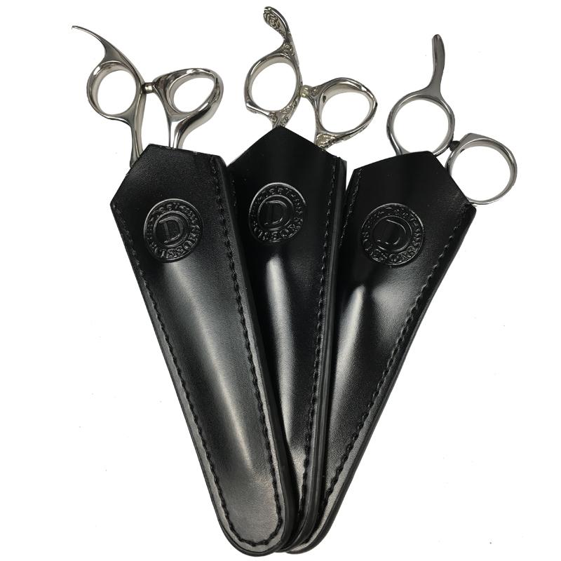 ハサミ ケース 収納 カバー シザー 革 レザー 美容師 ペットトリマー 裁縫 園芸 保護 黒 緑 ピンク コンパクト 持ち運び ボタン ステッチ