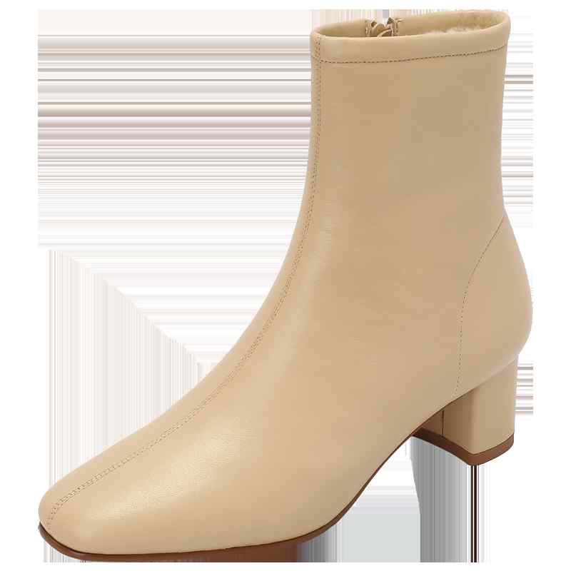 ブーツ レディース 羊革 ウール裏地 防寒 ショートブーツ 普段使い 冬 太ヒール チャンキーヒール ハイ..