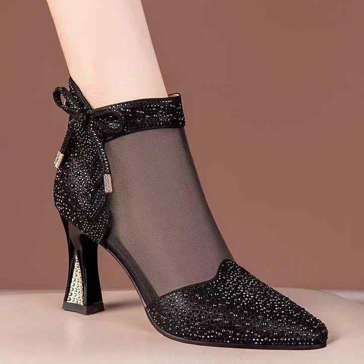 サマーブーツ レディース 女性用 ソフトレザー 本革 柔らかい メッシュ 透かし編み ポインテッドトゥ ..