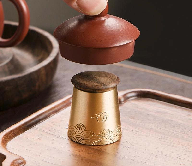 茶道具 蓋置 真鍮 千里江山 祥雲 瑞雲 茶器 蓋ホルダー チャイナ風 モダン 功夫茶道用 茶道アクセサリー 花梨 黒檀 茶則 茶杓 茶挟 セット