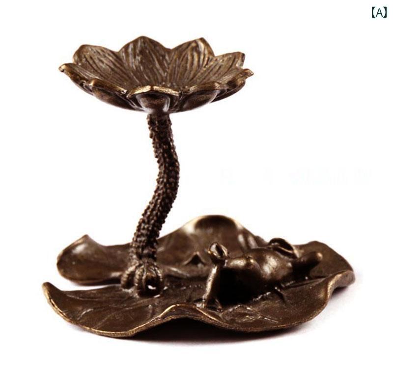 茶道具 蓋置 銅製 亜鉛合金 カエル 蓮の花 中国茶道 功夫茶 チャイナ風 和風 家庭用 鉄瓶用 置物 飾り インテリア おしゃれ レトロ