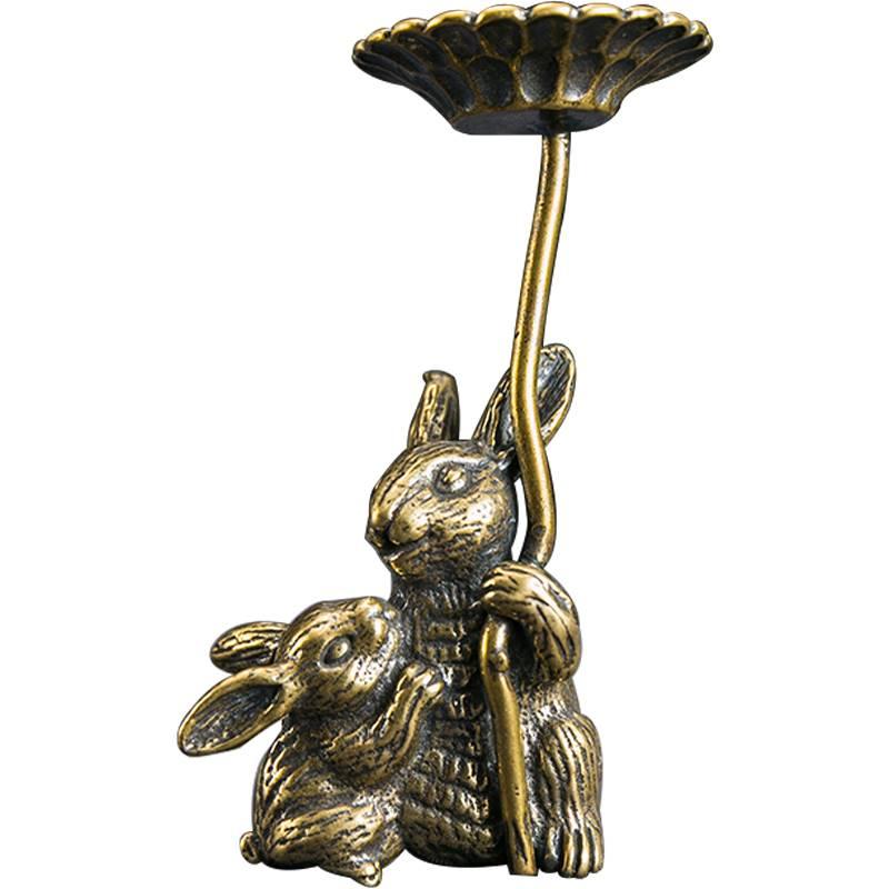 茶道具 蓋置 茶道アクセサリー 純銅 兎 茶寵 縁起物 茶盤飾り 鉄瓶 蓋受け コンパクト 安定性 和風 レ..