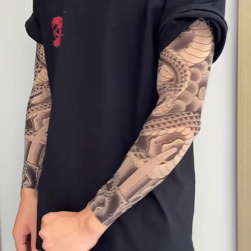 アームカバー メンズ 男性用 接触冷感 シームレス 極薄 タトゥー柄 刺青柄 夏用 日焼け防止 サイクリン..