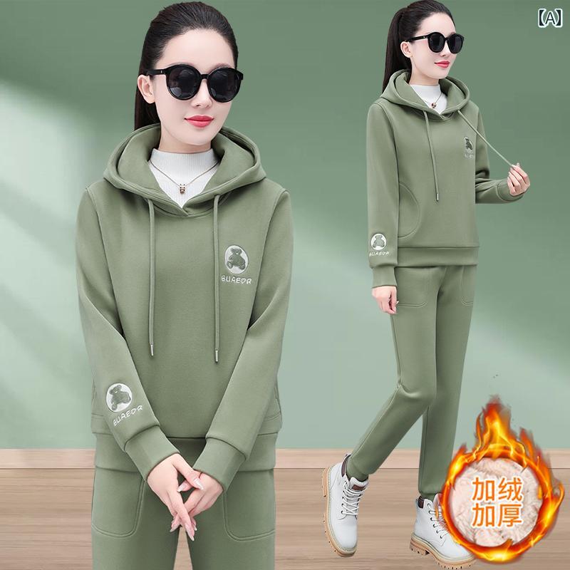 スポーツウェア レディース 裏起毛 秋冬 フード付き スウェット セットアップ ゆったり 大きいサイズ ..