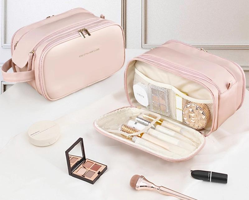 化粧ポーチ レディース コスメ収納 メイクケース 大容量 携帯用 旅行 出張 ハンドル付き 軽量 PUレザー 防水 多機能 仕切り 無地 整理 ブラック ベージュ モカブラウン