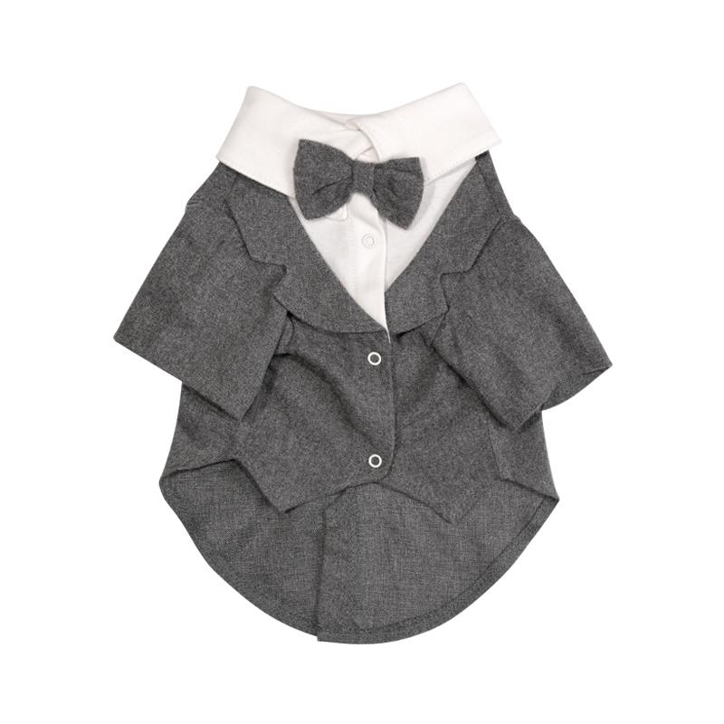 ペット服 犬 猫 中小型犬用 スーツ タキシード 結婚式 ウェディング フォーマル 礼服 コットン グレー かわいい おしゃれ 洋服 コスチューム トイプードル ビションフリーゼ シュナウザー ポメラニアン チワワ 記念撮影 パーティー