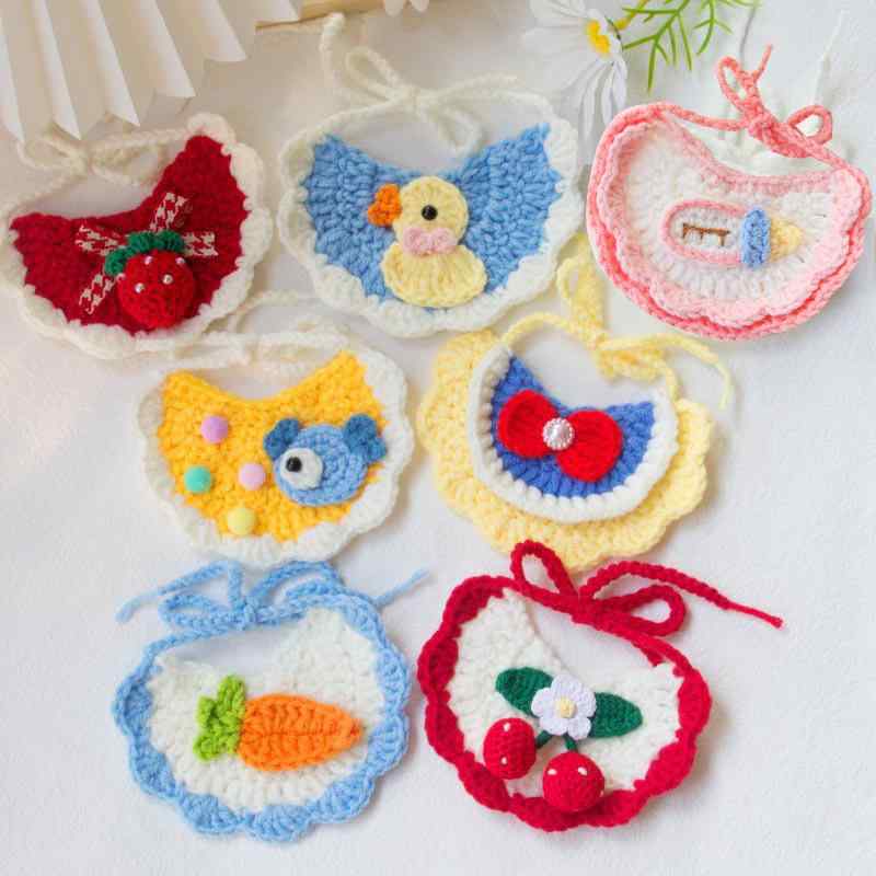 ペット スタイ 猫 犬用 かわいい 手編みハンドメイド おしゃれ 襟飾り 首輪 よだれかけ リボン 装飾ア..