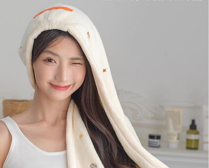 ヘアドライキャップ レディース 女性用 刺繍 かわいい 瞬間吸水 速乾 厚手 ふわふわ ロングヘア対応 抗菌加工 髪に優しい バス用品