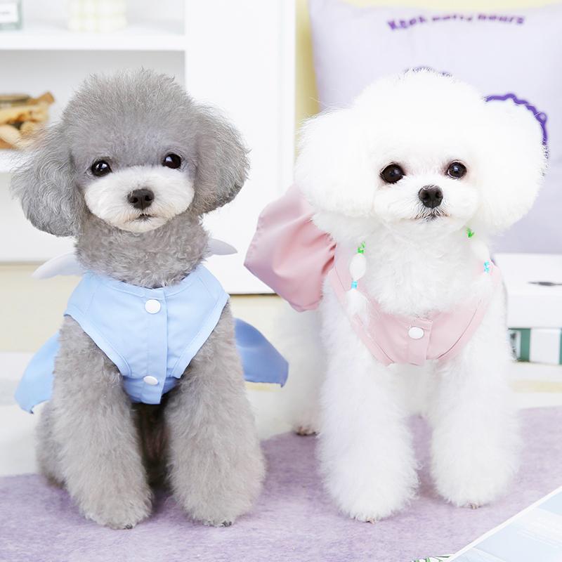 犬服 春夏用 ペットウェア プリンセス風 天使のワンピース フリルドレス Dカン付き リード装着可能 か..