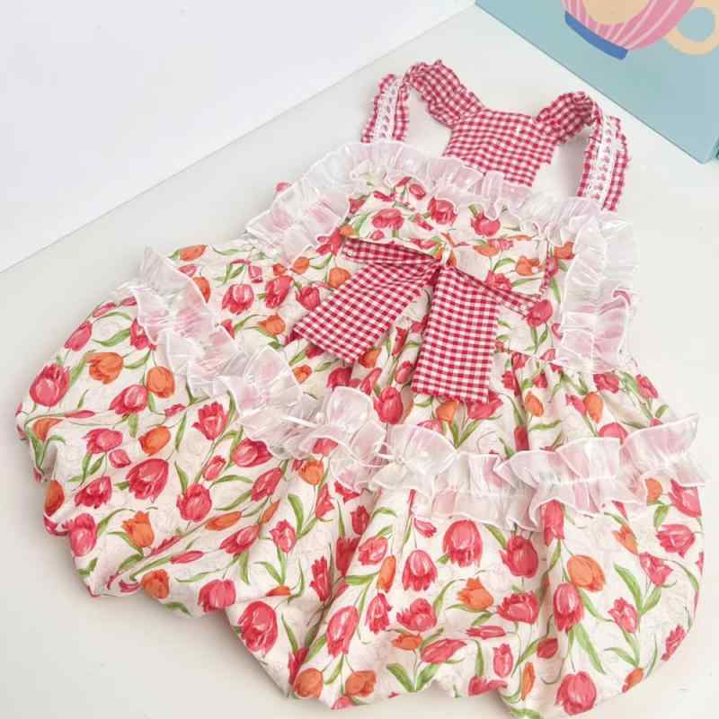 犬服 中大型犬 猫服 春夏 プリンセス レトロ フリル ノースリーブ ワンピース カジュアル かわいい お..