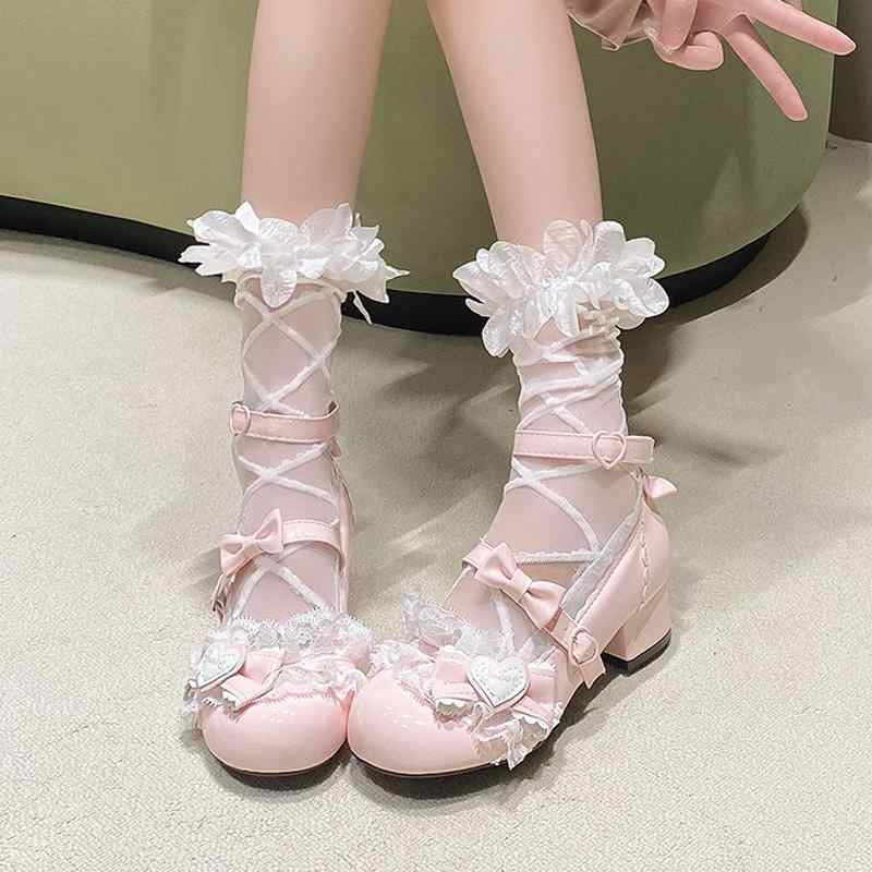 パンプス レディース 女性用 ロリータファッション メリージェーン ストラップ 太ヒール チャンキーヒール 中ヒール ミドルヒール ラウンドトゥ スウィート ガーリー かわいい 合成皮革 PUレザー ノンスリップ 春夏 ライトブルー ホワイト ピンク(4.0)