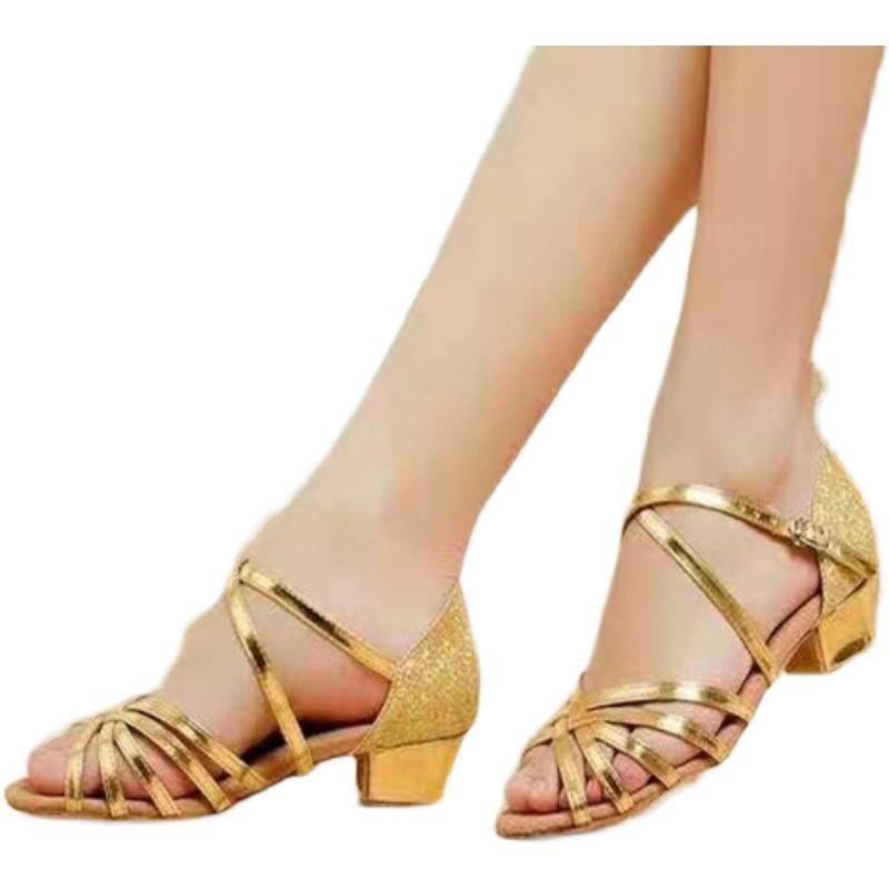 ダンスシューズ 女の子 子供用 ラテンダンス スエード調 ソフトソール ローヒール 3.5cmヒール クロス..