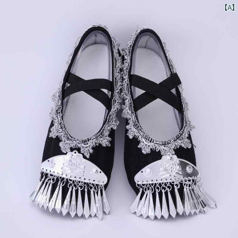 ダンスシューズ 男女兼用 民族舞踊 少数民族舞踊 演舞靴 舞台用 フラットソール キャンバス素材 軽量 黒 発表会 練習用