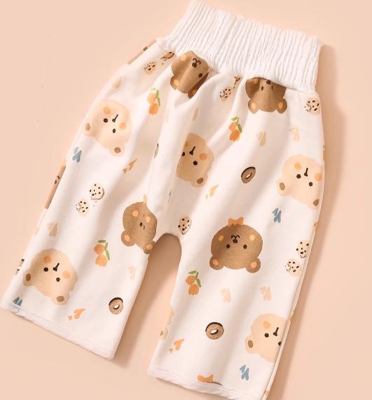 ベビー キッズ おねしょ対策 防水スカート 防水パンツ トイレトレーニング 漏れ防止 洗濯可能 綿 コットン 布おむつ 動物柄 吸湿性 通気性