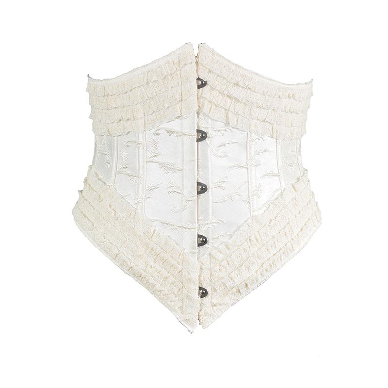 コルセット ロリータ フレンチエレガント クラシック レトロ ボーン 浮き彫り刺繍 レース バックル ビスチェ ウエストニッパー スタイルアップ 細見え オールシーズン アイボリー ベージュ