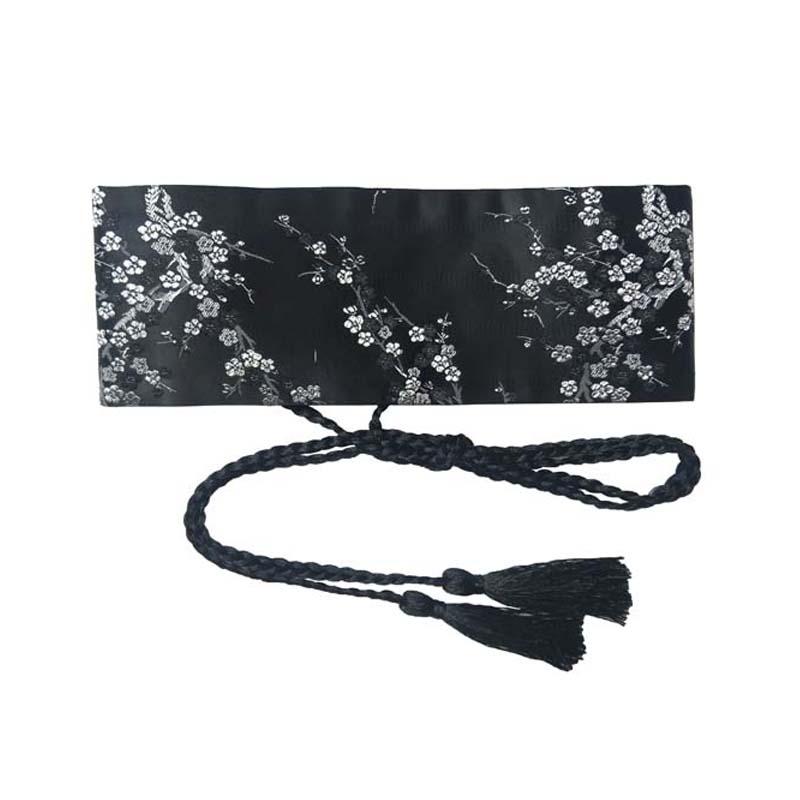 ベルト レディース 女性用 和風 和柄 和装小物 レトロ クラシック 梅 花柄 錦織り サテン フリンジ タッセル 幅広 太め 腰封 サッシュベルト 着物 浴衣 袴 イベント コスプレ 衣装 上品 エレガント ピンク レッド 黒 ネイビー ゴールド シル