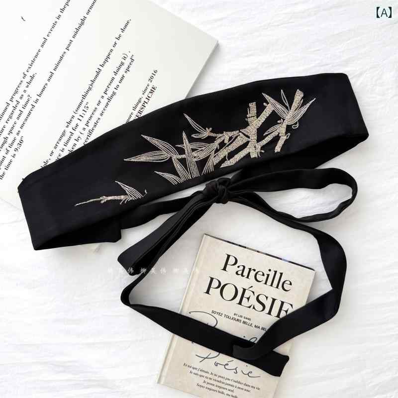 ベルト レディース 竹刺繡 帯 サッシュベルト ウエストマーク 幅広 コルセット 漢服 ネオチャイニーズ ..