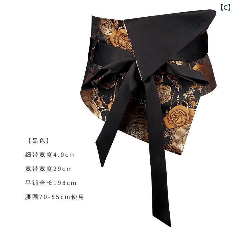 フロントップ楽天市場店のベルト レディース ワイド幅 ウエストマーク コルセット 新チャイナスタイル 中国風 エスニック 刺繍 花柄 布製 ワンピース ブラウス スカート 万能 アクセサリー 黒｜アングル3