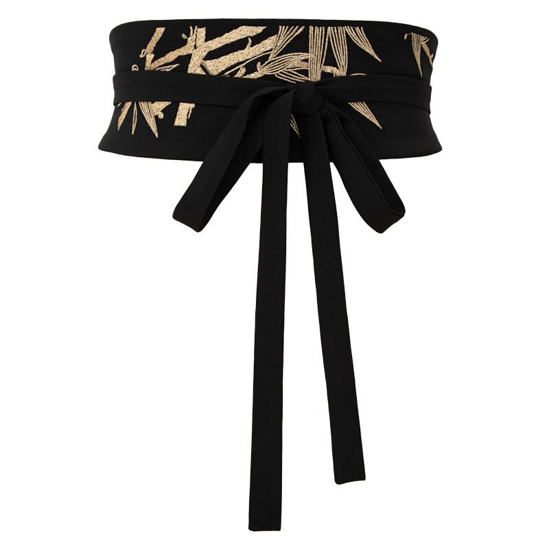 ベルト レディース エスニック 中国風 刺繍 花柄 レースアップ ウエストマーク コルセット 幅広 布製 ..