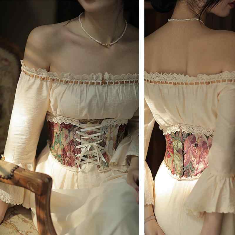 ウエストニッパー レディース レトロ 魚骨 レース ショート ボディシェイパー ウエストシェイプ お腹引き締め フック留め 夏 フェミニン 黄 牡丹赤