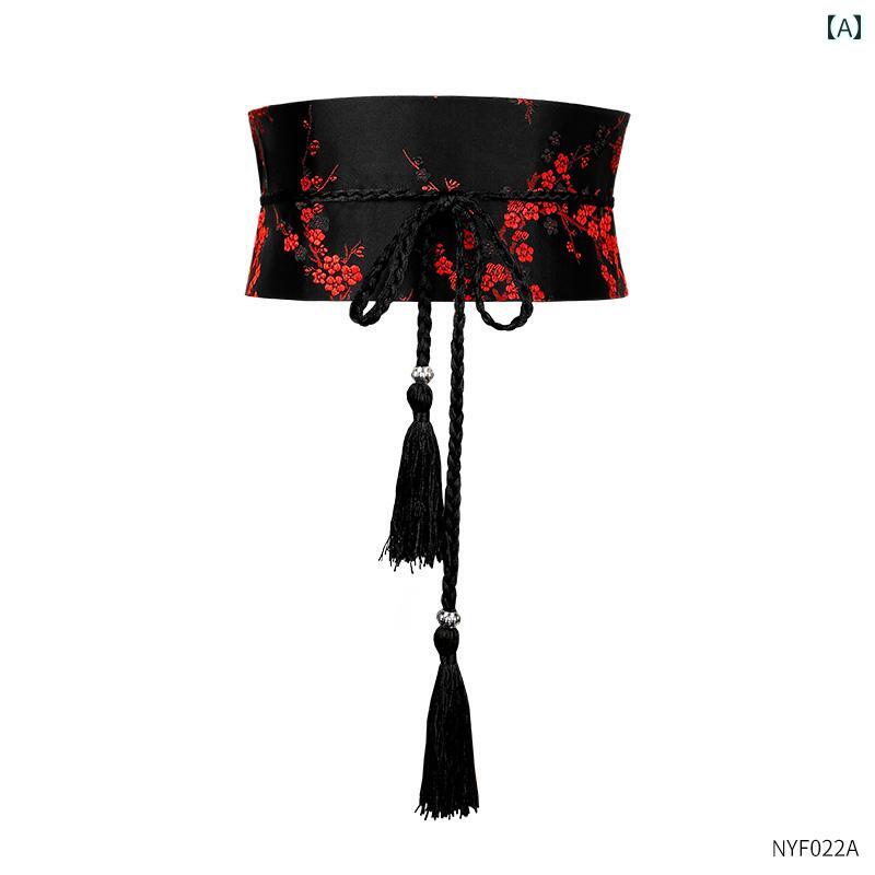 ウエストベルト レディース レトロ クラシック 幅広 刺繍 黒 ウエストマーク サッシュベルト コルセッ..