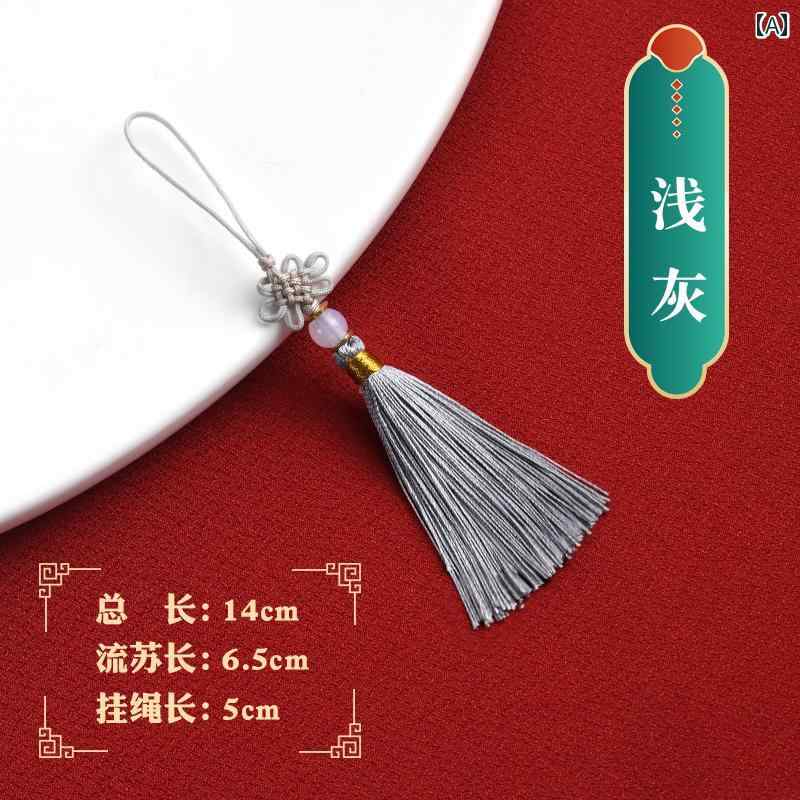 中国結び ミニサイズ ビーズ付き 細紐 民族風 タッセル チャーム 吊り飾り しおり ブックマーク アクセサリーパーツ ブラック レッド グリーン ブルー イエロー ピンク