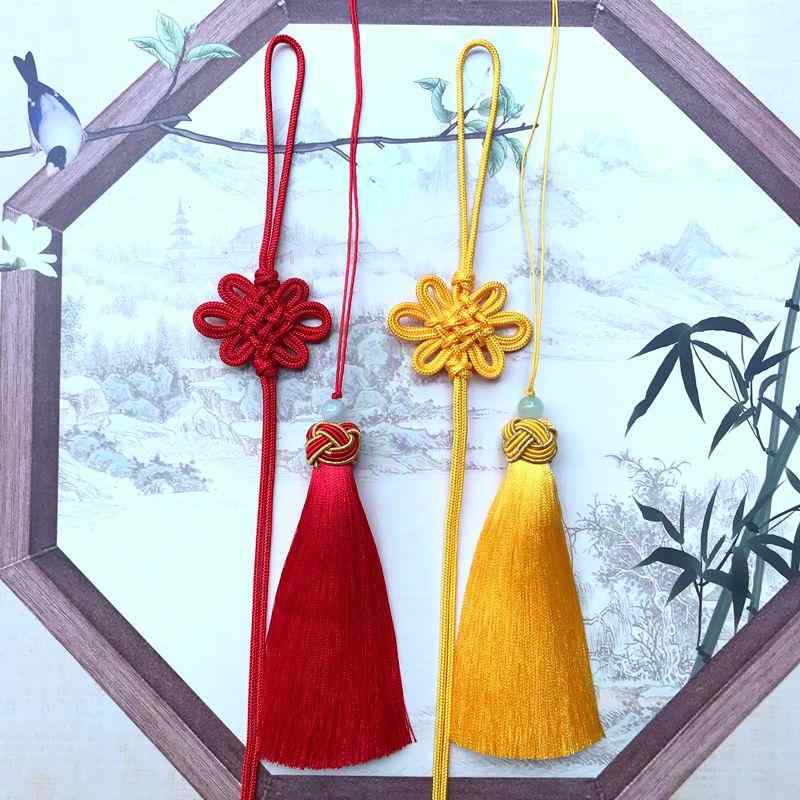 中国結び ストラップ レーヨン 金糸 ボリュームたっぷり タッセル 房飾り 玉 瑪瑙 チャーム 中華風 ピンク レッド イエロー ブルー など 多色展開