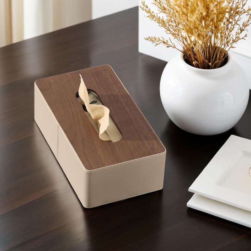 ティッシュケース レザー 革 木目調 上品 おしゃれ モダン リビング デスク 寝室 オフィス 収納ボック..