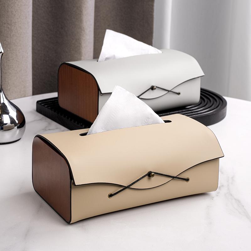 ティッシュケース レトロ フレンチスタイル ライトラグジュアリー レザー 木 無垢材 長方形 リビング ..