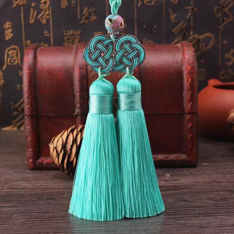 チャーム 中国結び ハンドメイド 再生繊維 2連タッセル アンティーク風 鞄飾り ネックレス ペンダント ..