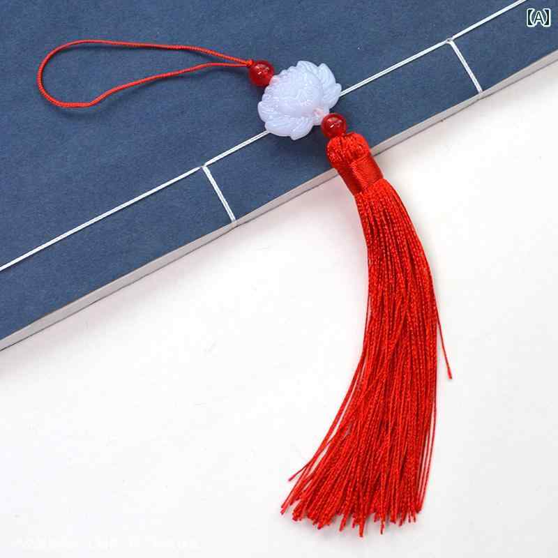 チャーム レディース 古風 タッセル 白玉 蓮の花 扇子チャーム レトロ 漢服 和装 着物 浴衣 装飾品 上..