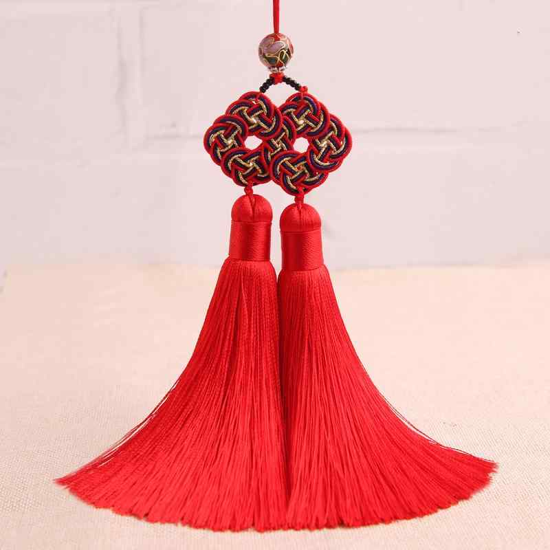 チャーム ハンドメイド 金銭結び 中国結び 再生繊維 ダブルタッセル エスニック 民族調 レトロ風 房飾り ペンダント アクセサリー