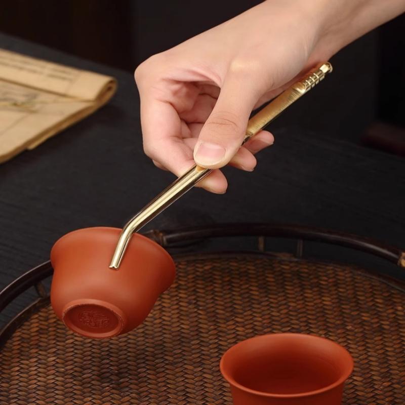 茶挟 道具 真鍮 ティー セレモニー ツール カップ 洗浄 清潔 トング チャイナ風 シンプル 金属 おしゃれ 滑り止め カーブ タオル ハンカチ 急須 ふた