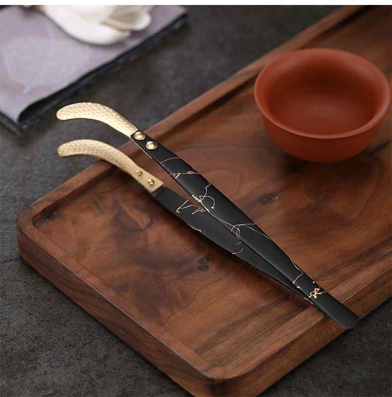 茶挟 黄銅 厚手 滑り止め ピンセット クリップ トング 洗浄 清潔 茶道 アクセサリー 来客用 喫茶 和モダン 汝窯白 緑 黒 おしゃれ