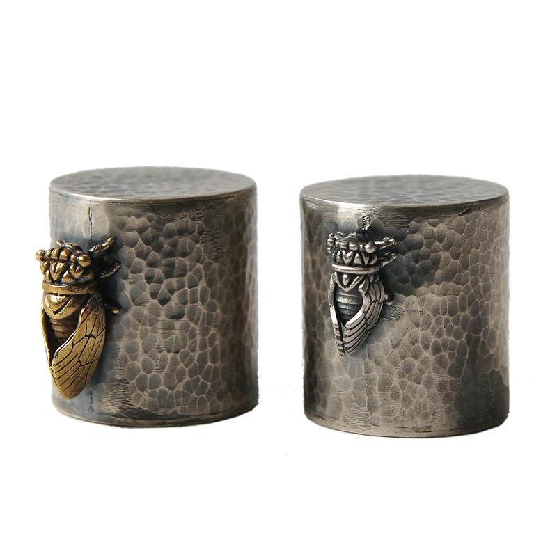 茶道具 蓋置 シルバー ゴールド スタンド ホルダー 文鎮 ペーパーウェイト レトロ 蝉 茶道 小物 普段使..