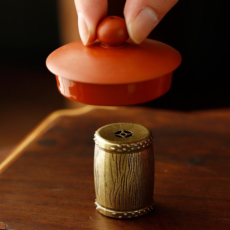 茶道具 蓋置 茶漉し受け 鍛造 茶器 レトロ 円柱 髑髏 スカル 古青銅 シルバー インテリア 置物 オブジ..