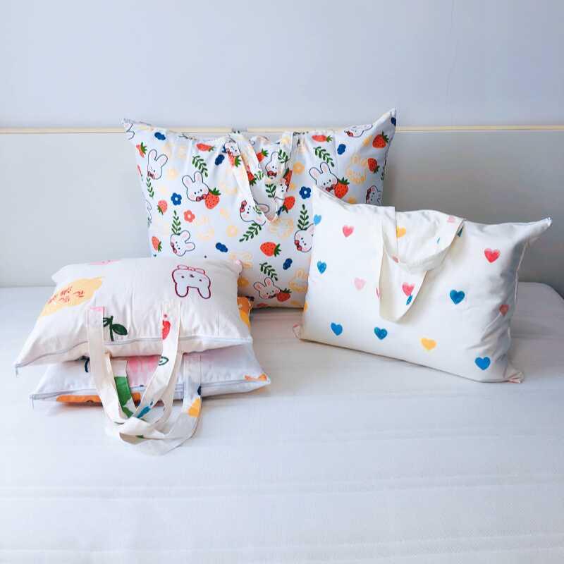 収納袋 幼稚園 学生 子供用 純綿コットン布製 二層 キャラクター柄 北欧風 大容量 布団 寝具 衣類 着替..