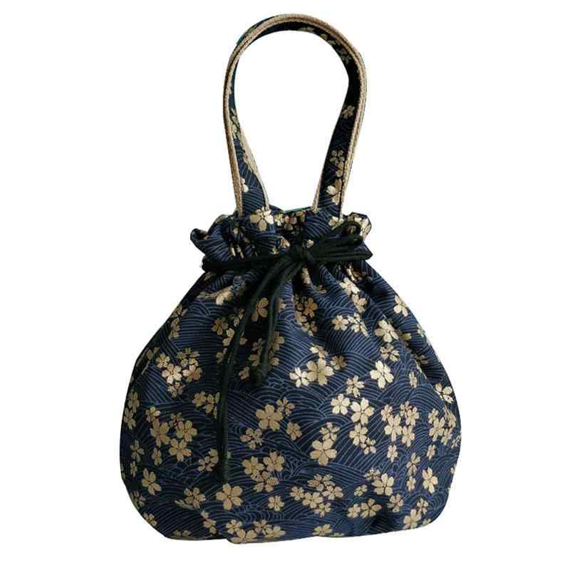 バッグ レディース 綿 コットン 桜柄 桜プリント ホットスタンピング加工 巾着 トートバッグ カジュア..