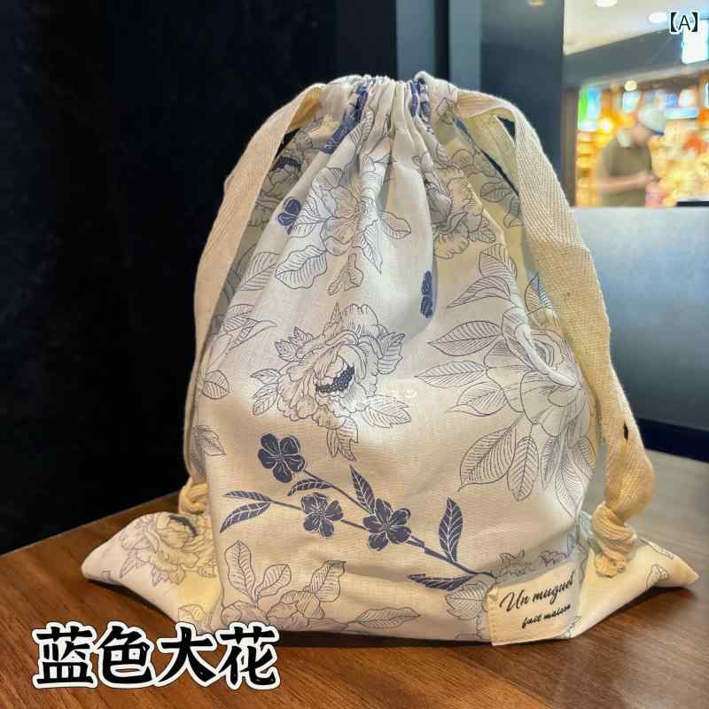 巾着袋 ハンドメイド 森ガール風 ナチュラル アースカラー 花柄 プリント 綿 コットン 布 収納袋 トラ..