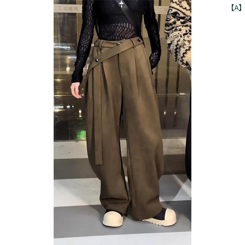 下装 - パンツ メンズ 男性用 秋冬 スエード調 フェイクスエード 裏起毛 暖か ドローストリング 微ストレッチ ドレープ感 カーブパンツ ワイド ストレート裾 カジュアル ロング ズボン