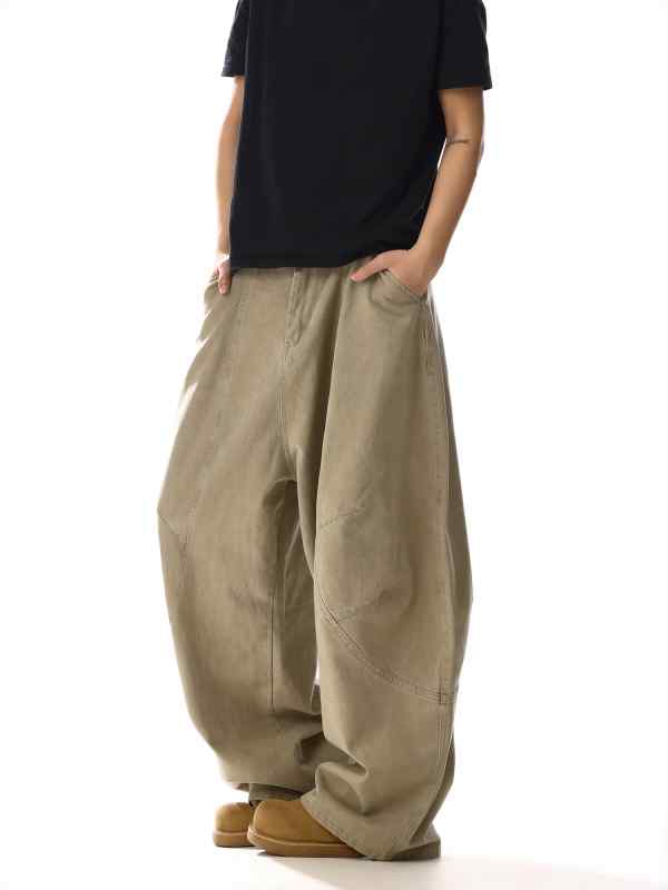 パンツ ユニセックス アメカジ アメリカンレトロ ウォッシュ加工 デニム カーブシルエット ワークパンツ カーゴ ストレート ワイド ルーズフィット ミドルウエスト 伸縮性 耐久性 個性的 クリーンフィット カジュアル 通勤 普段使い 秋冬