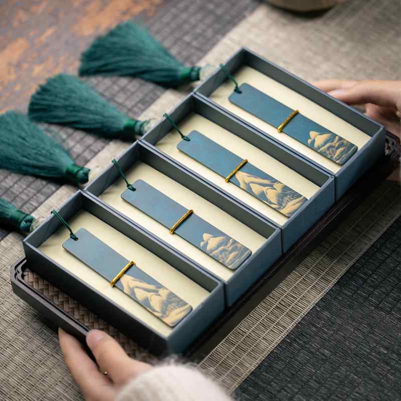 しおり 千里江山 真鍮 クラシック 中国風 金属製 文具 ステーショナリー 精巧な 読書 おしゃれ 上品 独創的 オフィス 書斎 プレート型