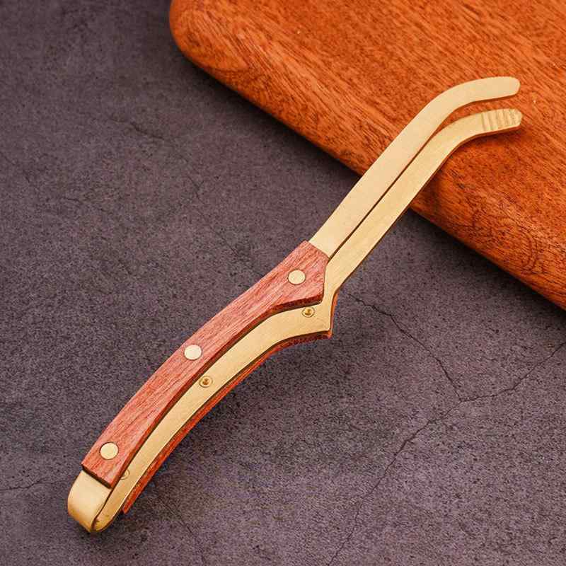 茶道具 真鍮 黒檀 茶挟 ティーキャディ 茶葉トング ピンセット 滑り止め お茶淹れ 喫茶ツール 茶器アクセサリー 曲がり柄 直柄 花梨木 紫檀