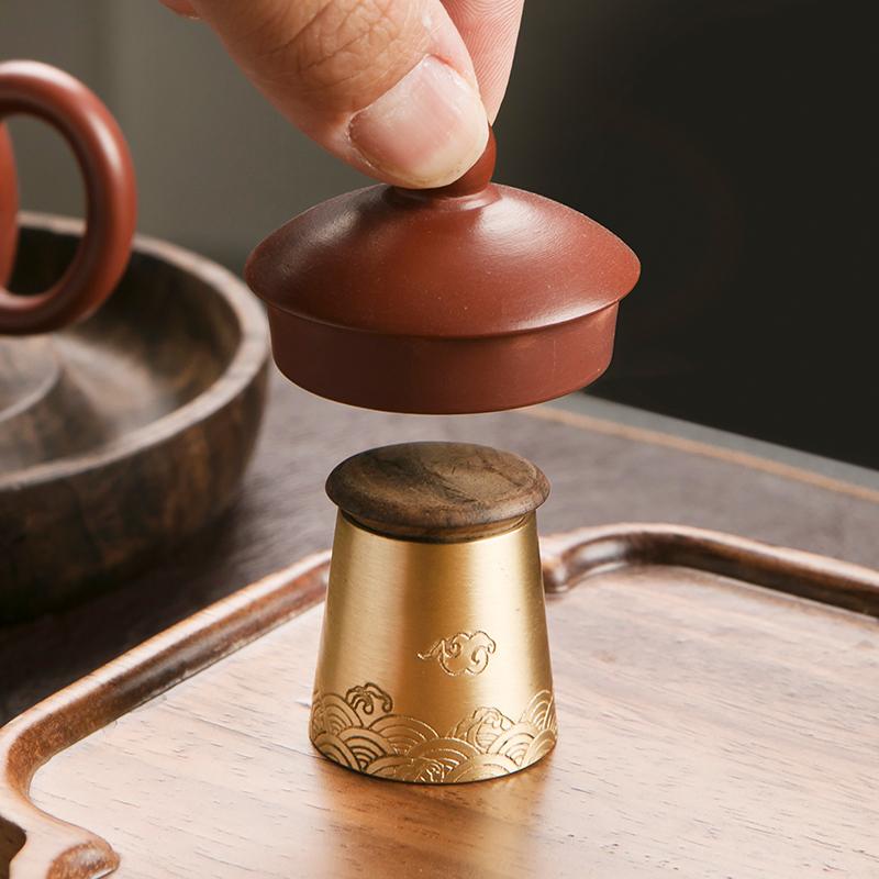 蓋置き 真鍮製 銅製 黄銅 茶道具 茶器 功夫茶道 中国茶 千里江山 祥雲柄 和風 工芸品 おしゃれ モダン ..