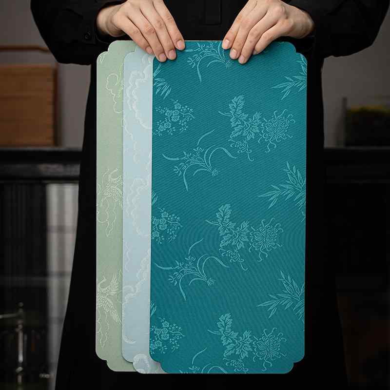 茶席マット 防水 ジャガード織り 布製 乾泡用 茶敷 中華風 禅スタイル おしゃれ 厚手 エレガント 和モダン 茶道 おもてなし 来客用 テーブルランナー カップマット